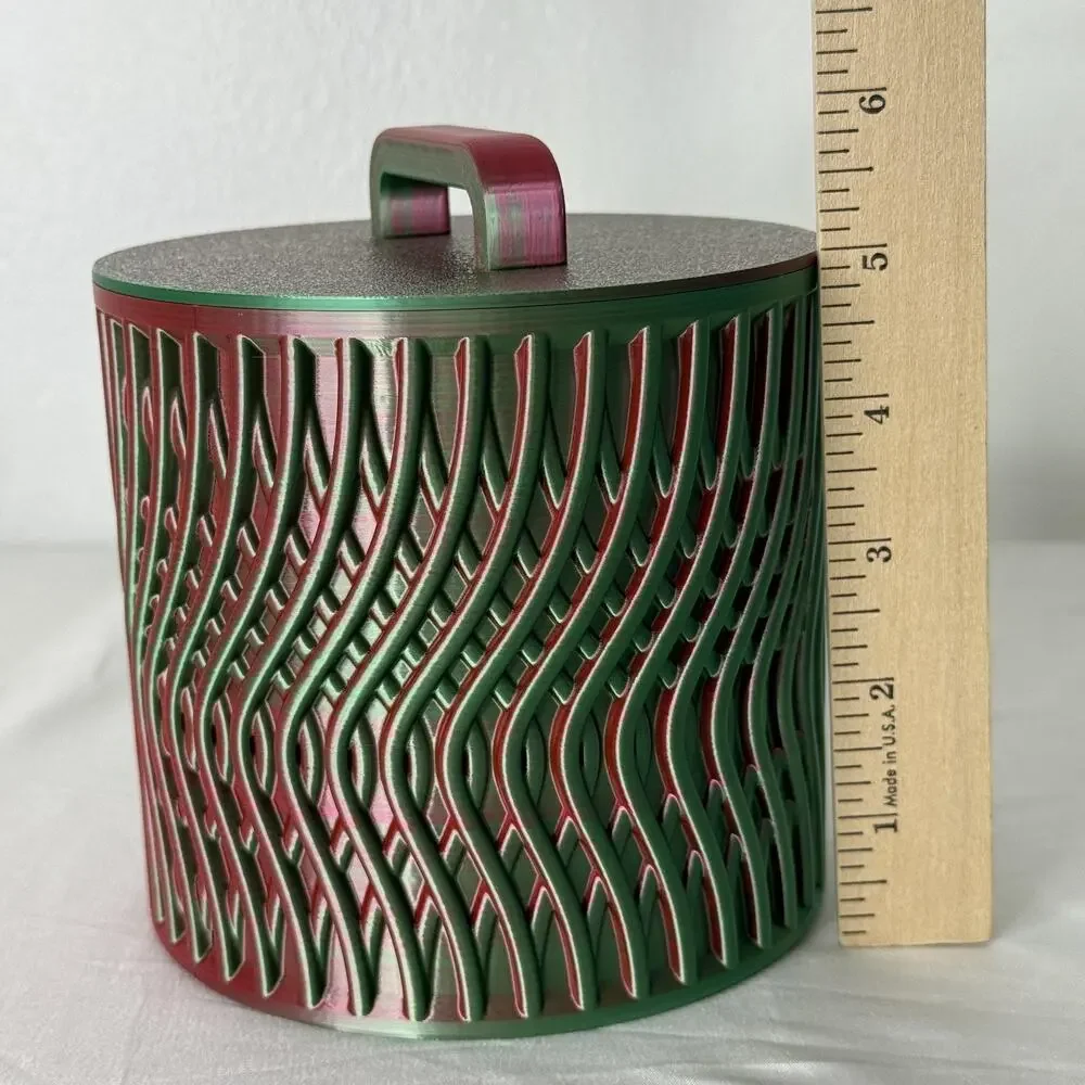 Wavy Pattern Lidded Storage Container Jar Green Red Multi Color Plastic Canister